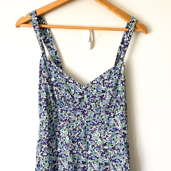 Zara  Multicolor Ditsy Floral Print Smocked Slit Midi Dress Size Medium - Picture 5 of 9